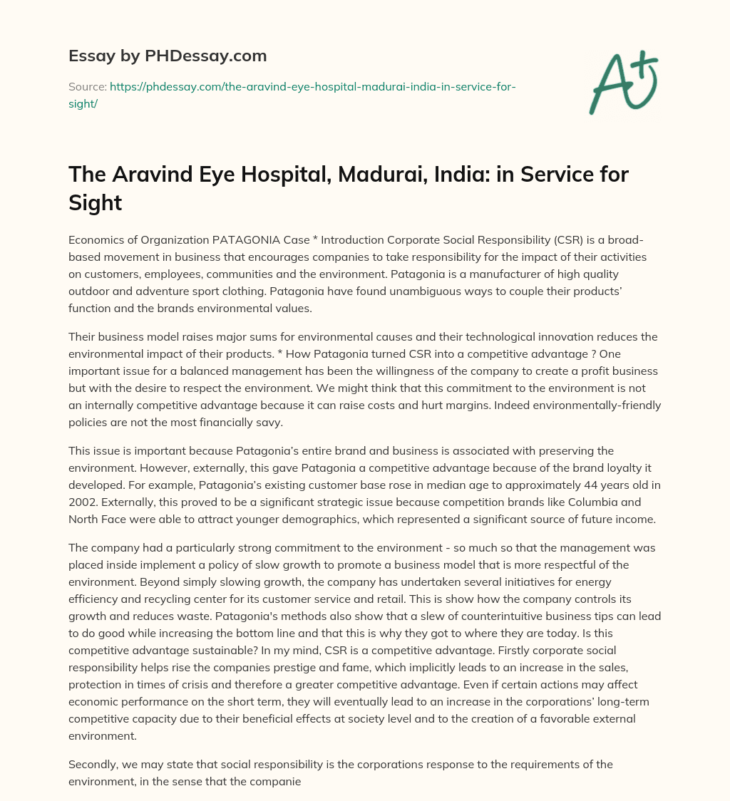 The Aravind Eye Hospital, Madurai, India: in Service for Sight essay