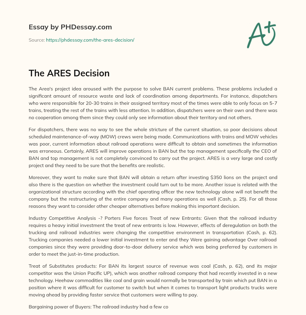 The ARES Decision essay