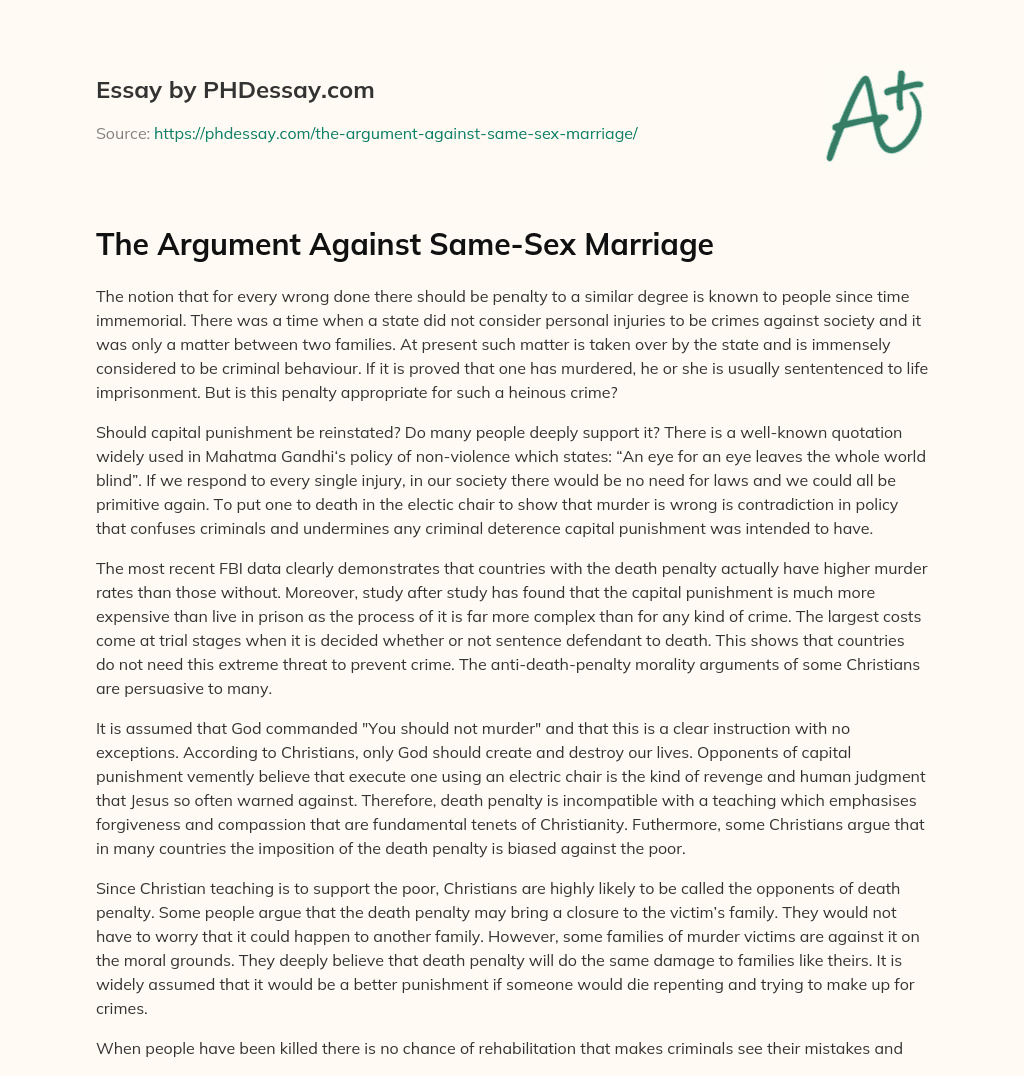 The Argument Against Same-Sex Marriage essay