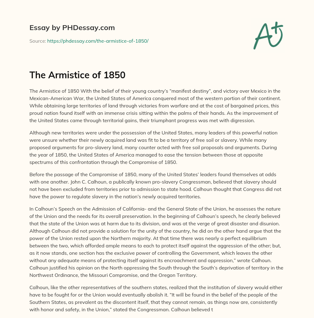 The Armistice of 1850 essay