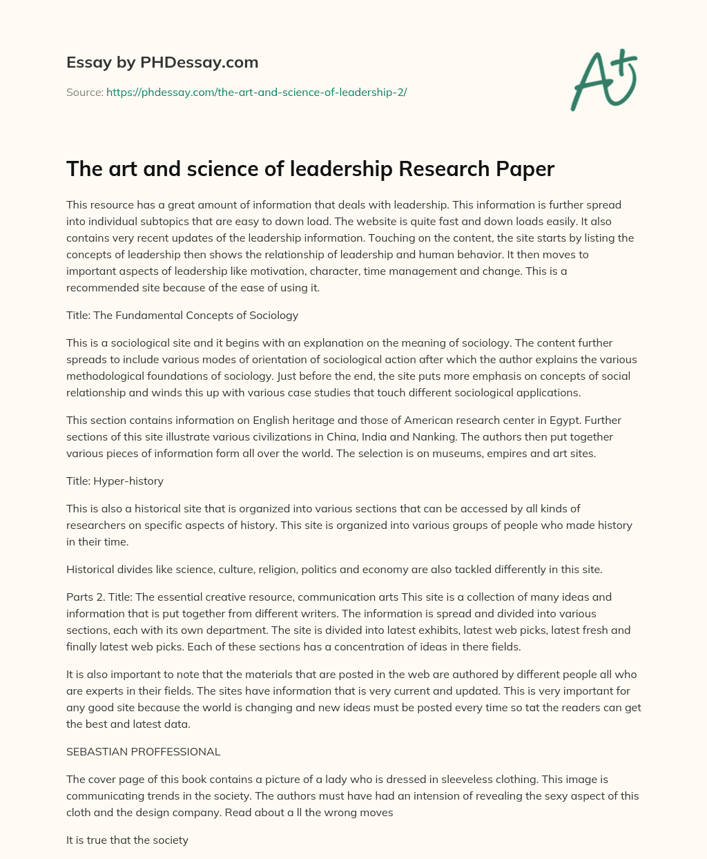 The art and science of leadership Research Paper essay