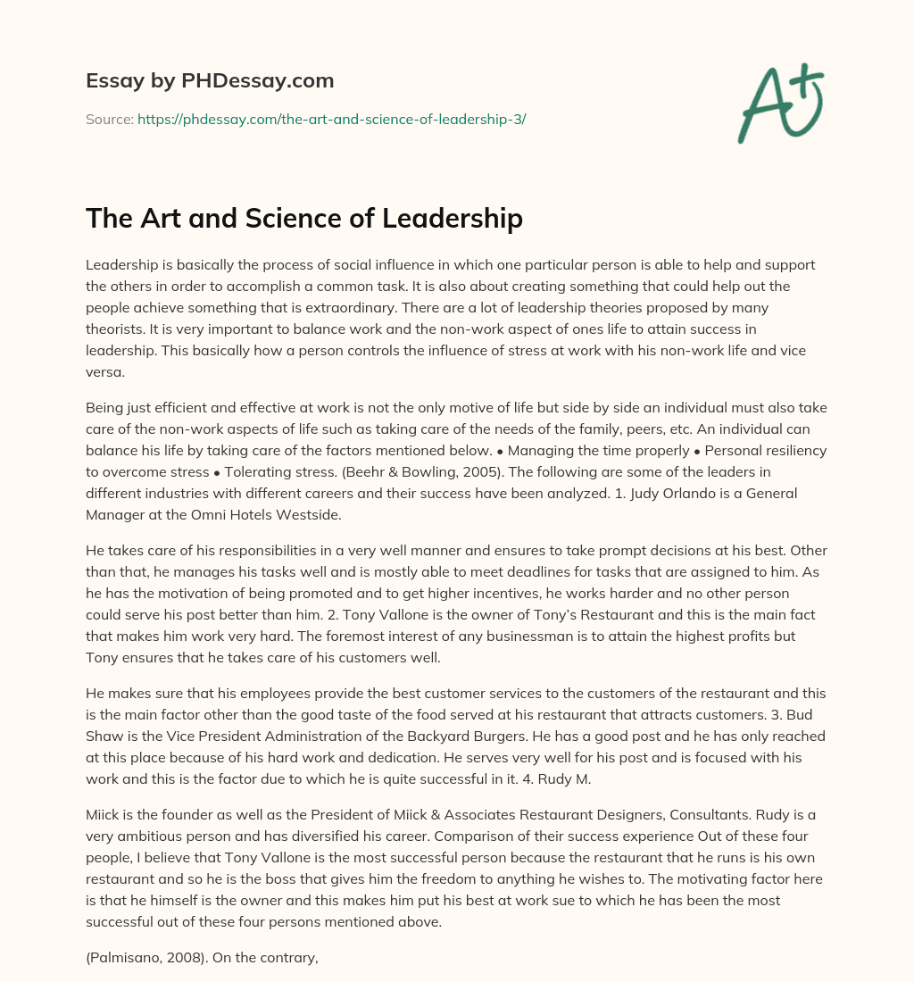 The Art and Science of Leadership essay