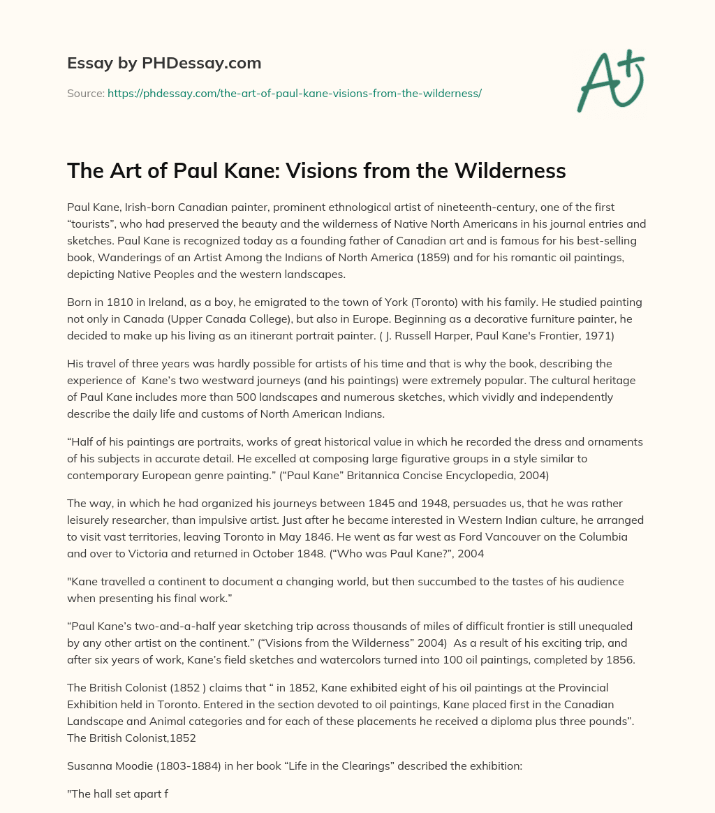 The Art of Paul Kane: Visions from the Wilderness essay