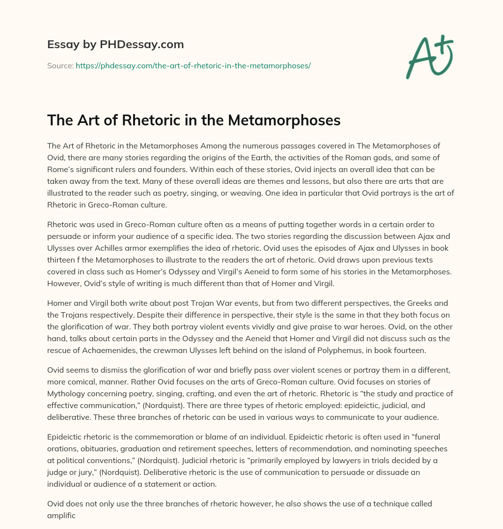 The Art of Rhetoric in the Metamorphoses essay