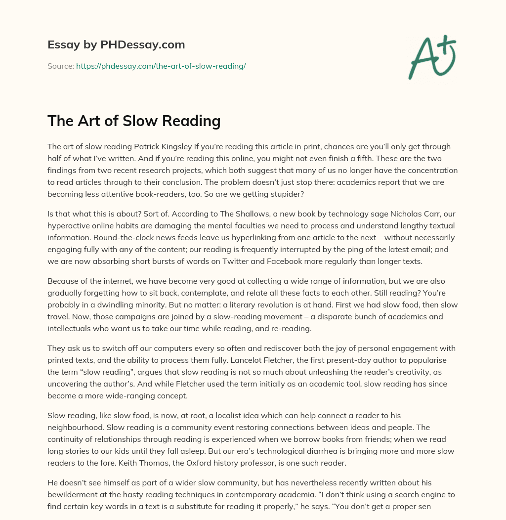The Art of Slow Reading essay