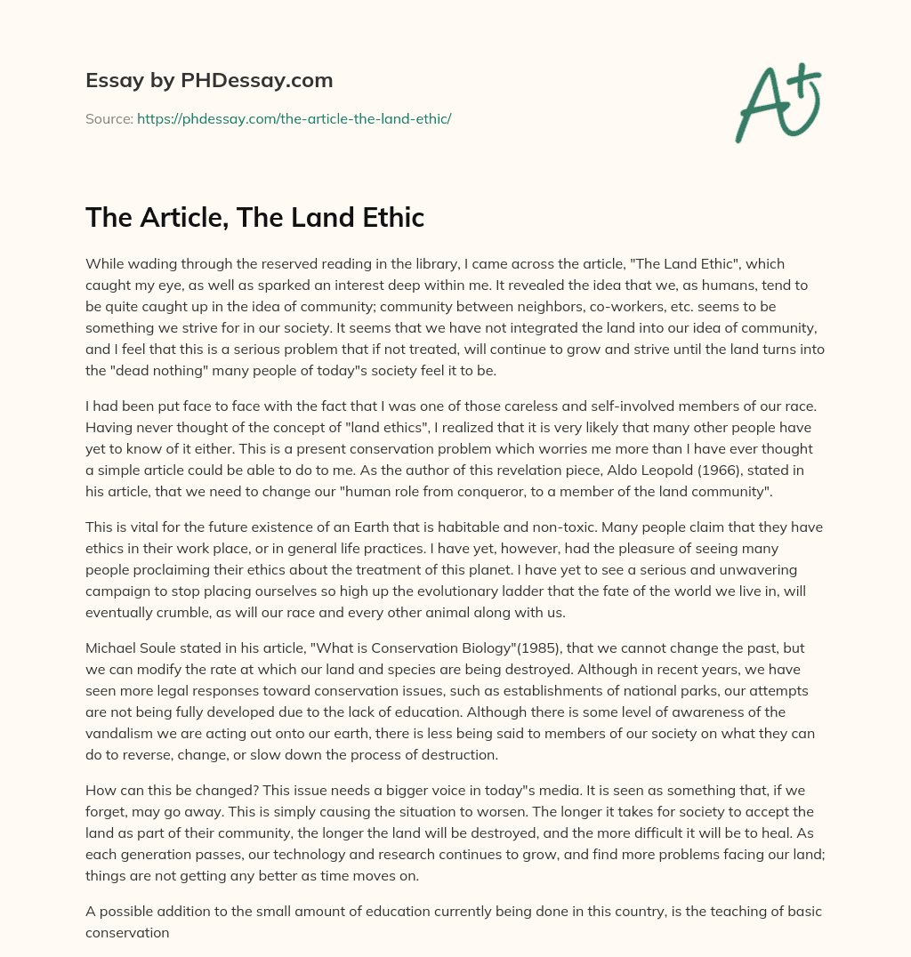 The Article, The Land Ethic essay