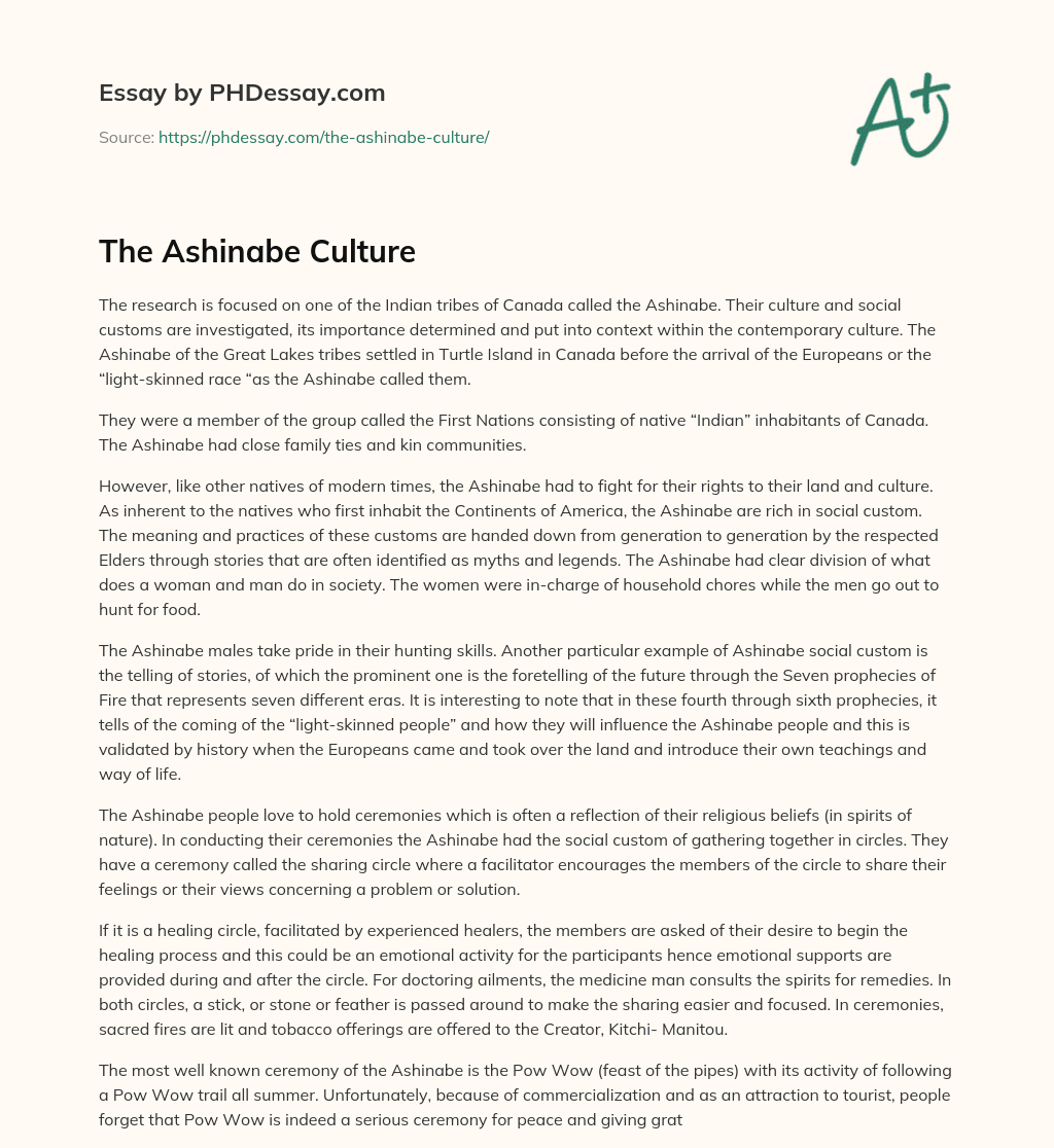 The Ashinabe Culture essay