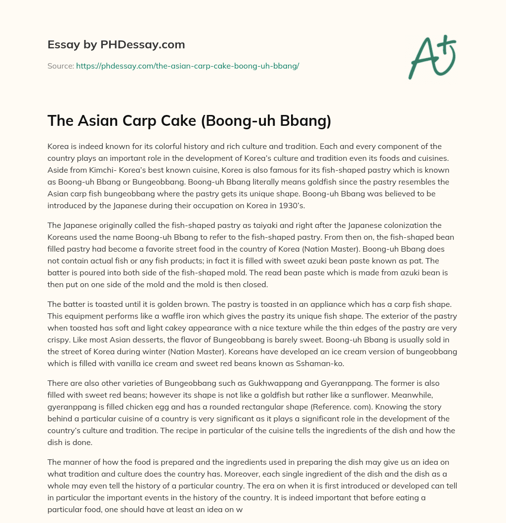 The Asian Carp Cake (Boong-uh Bbang) essay