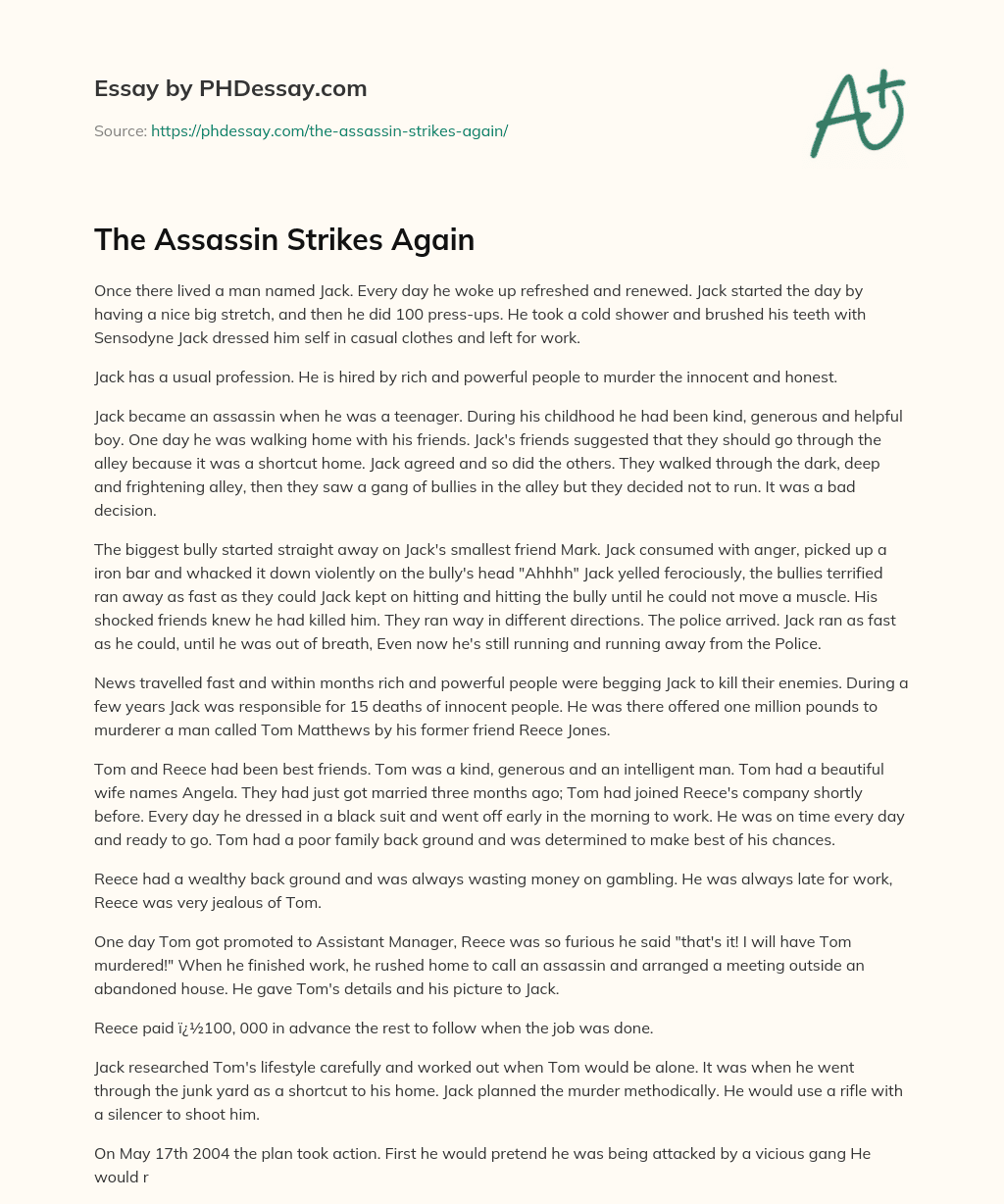 The Assassin Strikes Again essay