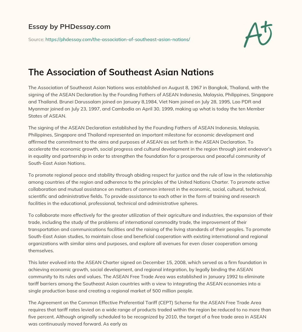 The Association of Southeast Asian Nations essay