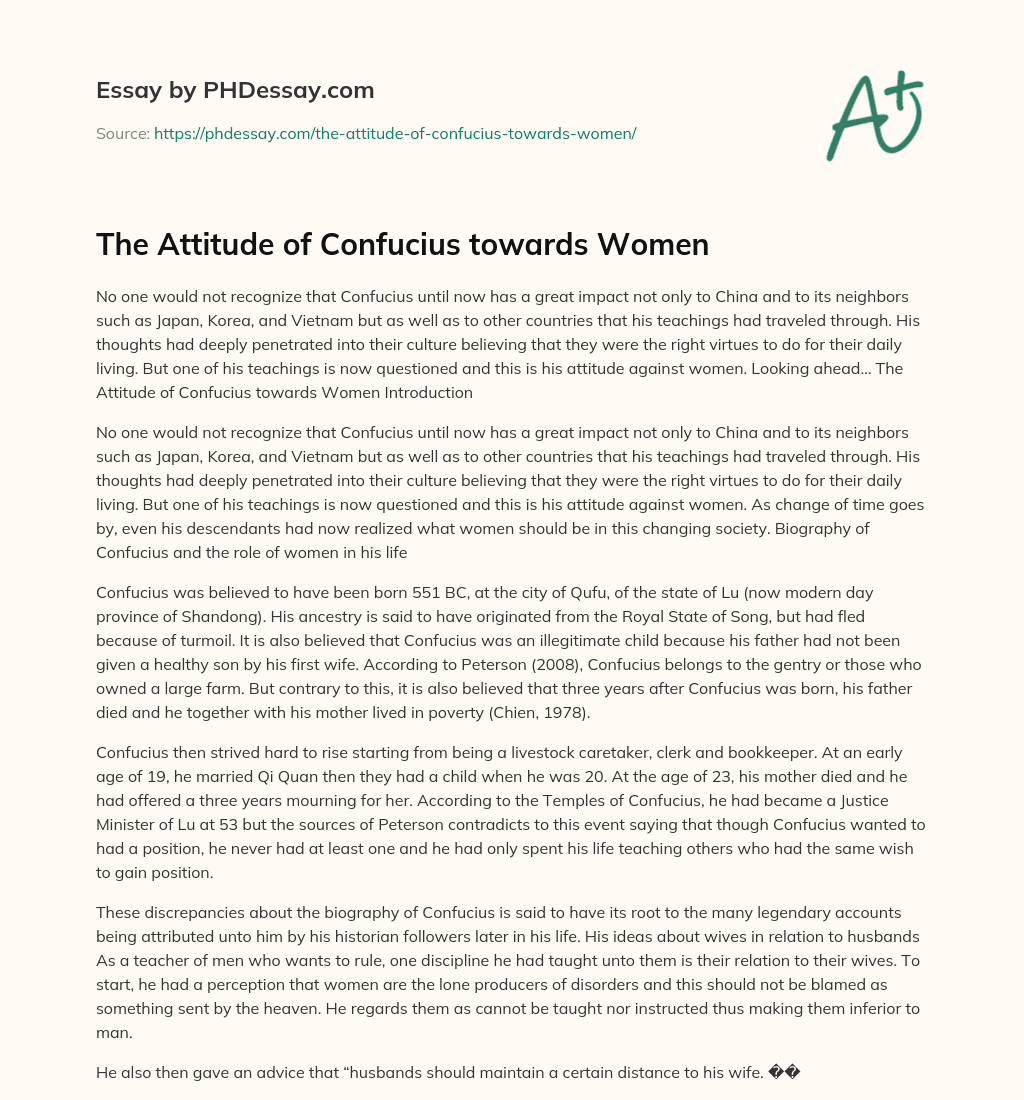 The Attitude of Confucius towards Women essay