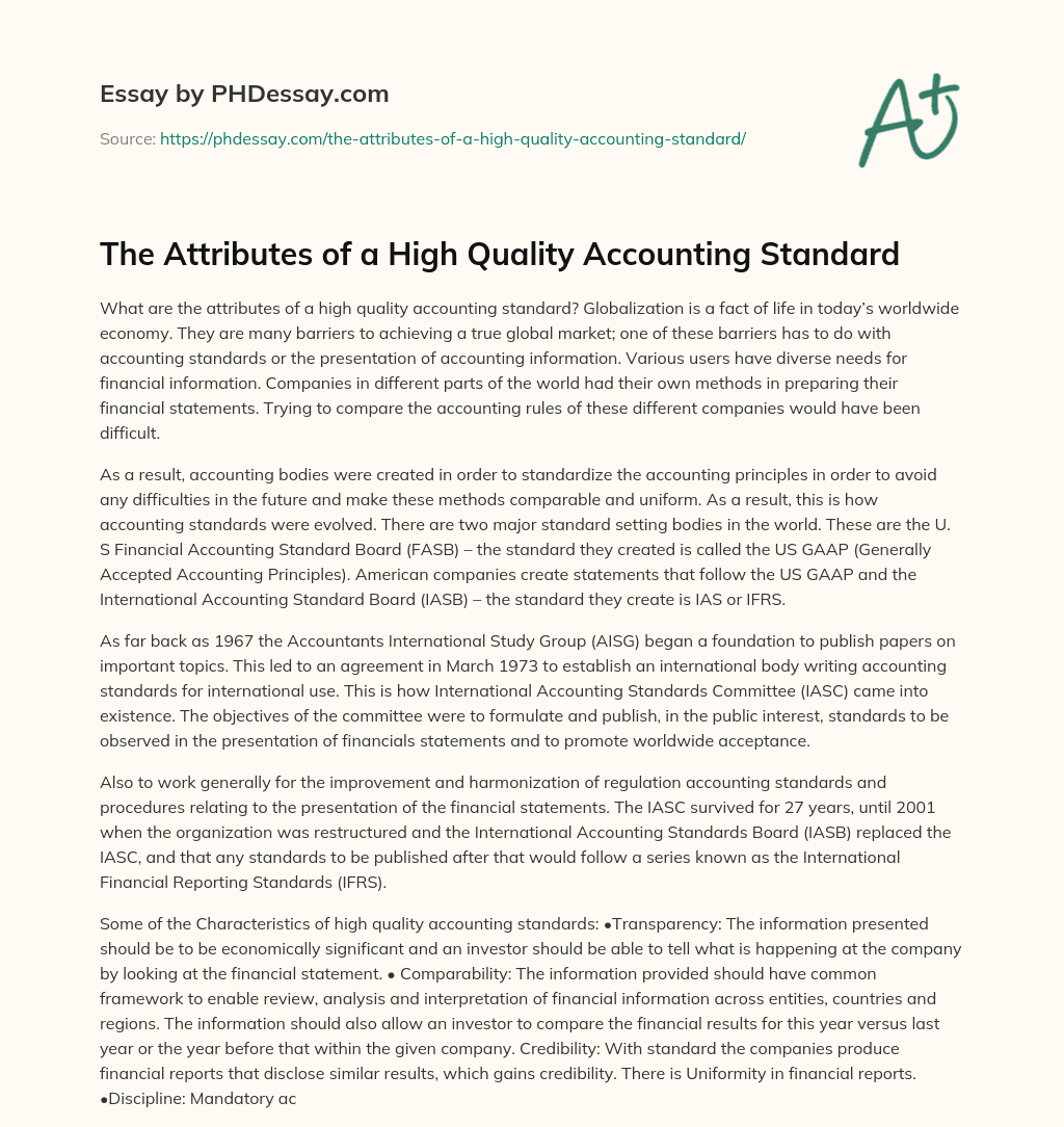 The Attributes of a High Quality Accounting Standard essay