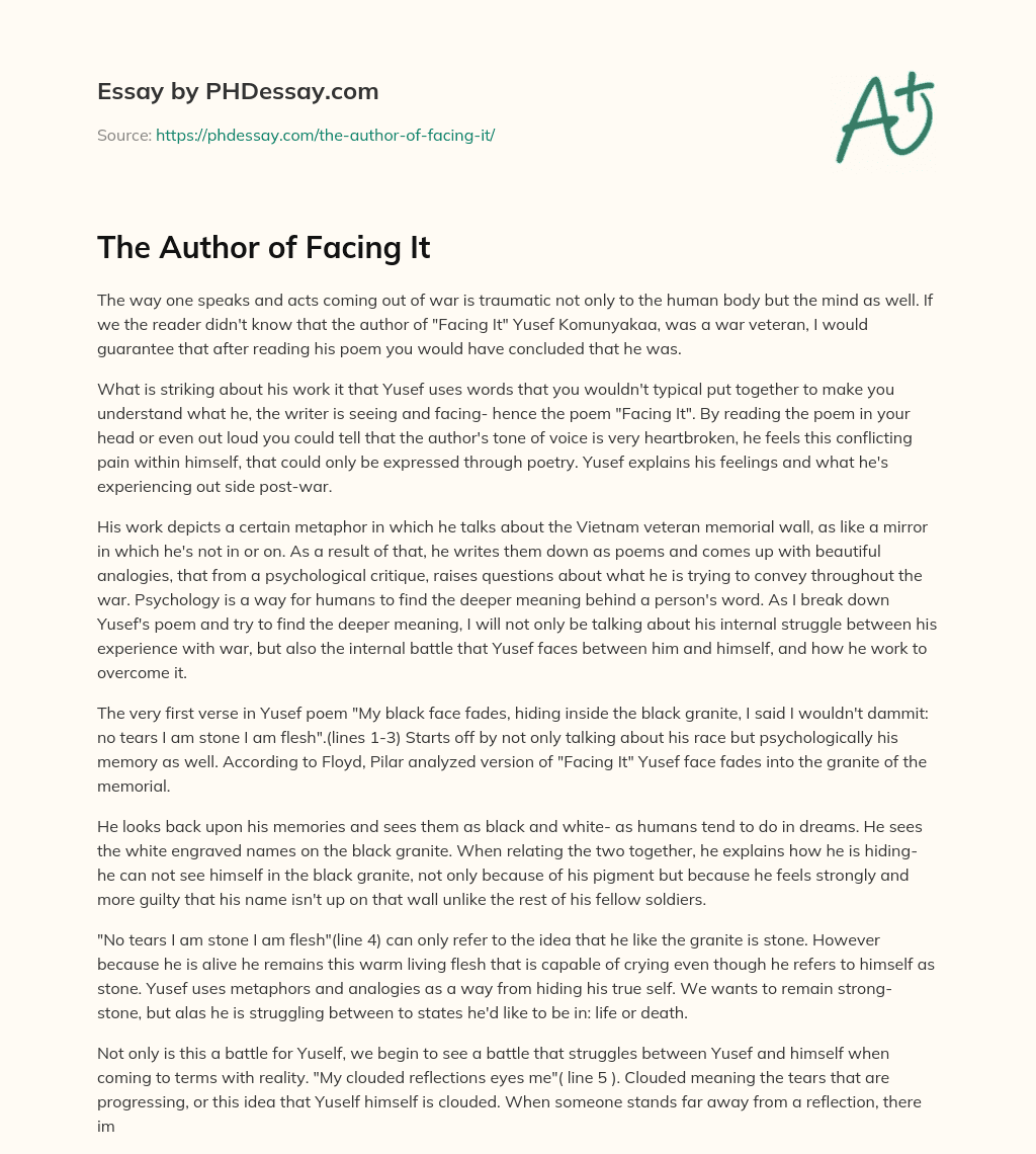 The Author of Facing It essay