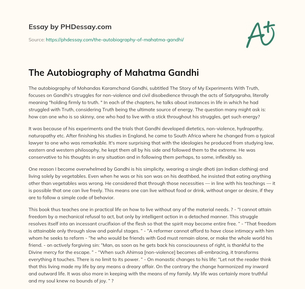 SUMMARY OF AUTOBIOGRAPHY OF MAHATMA GANDHI visual data 2