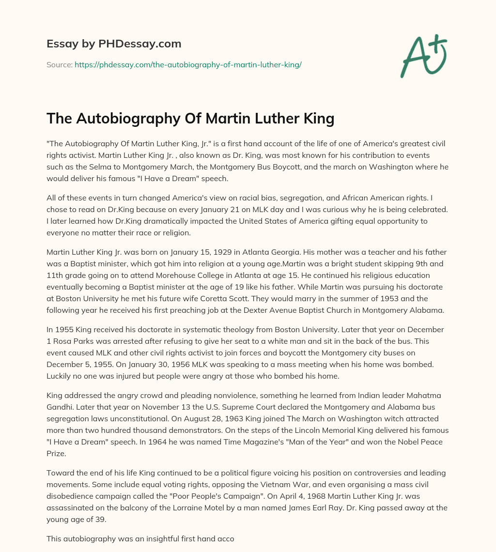 The Autobiography Of Martin Luther King essay