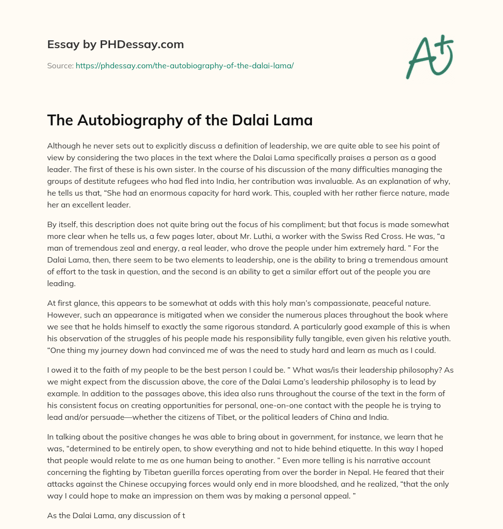The Autobiography of the Dalai Lama essay