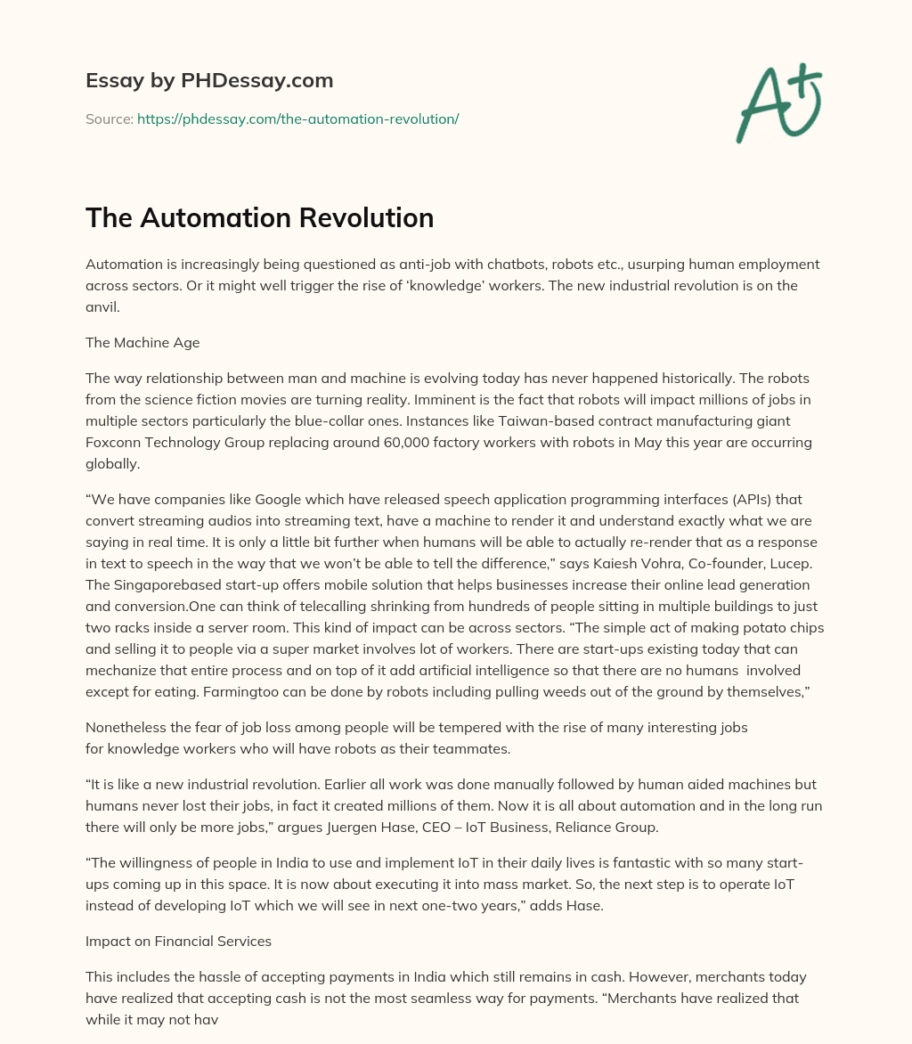 The Automation Revolution essay