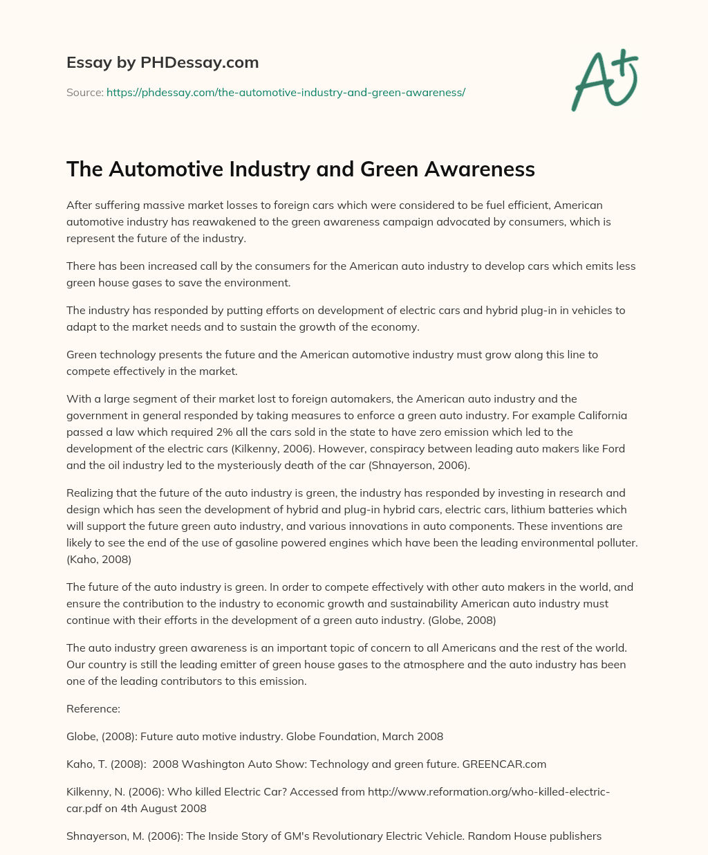 The Automotive Industry and Green Awareness essay