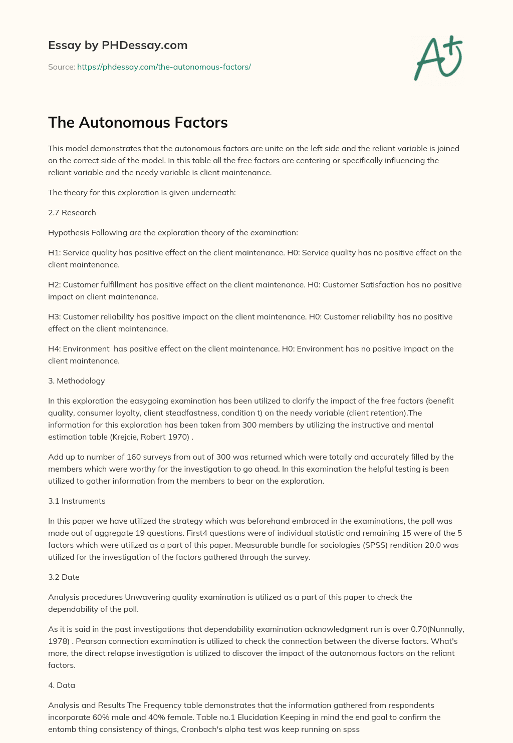 The Autonomous Factors essay