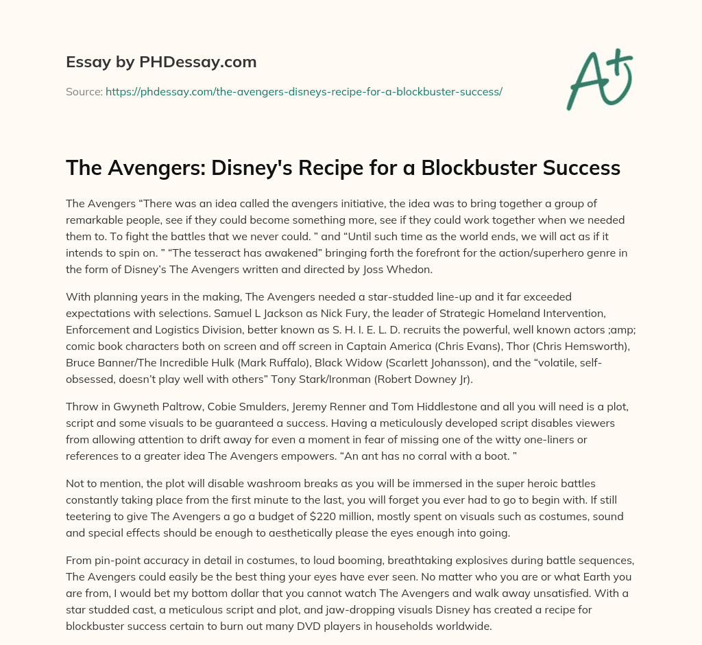 The Avengers: Disney’s Recipe for a Blockbuster Success essay