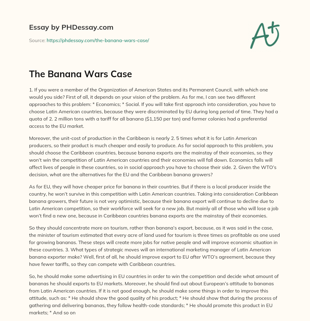 The Banana Wars Case essay