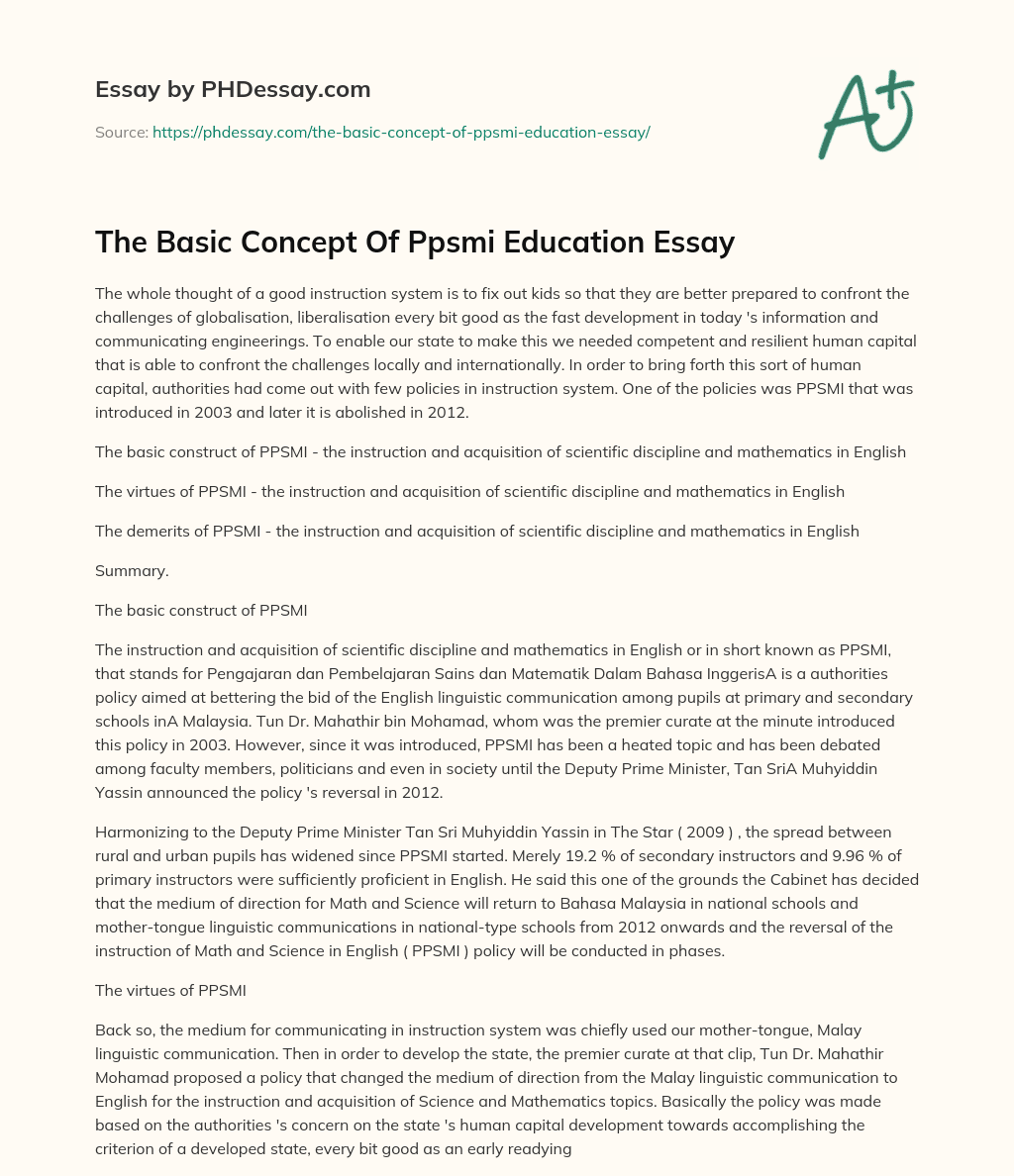 The Basic Concept Of Ppsmi Education Essay essay