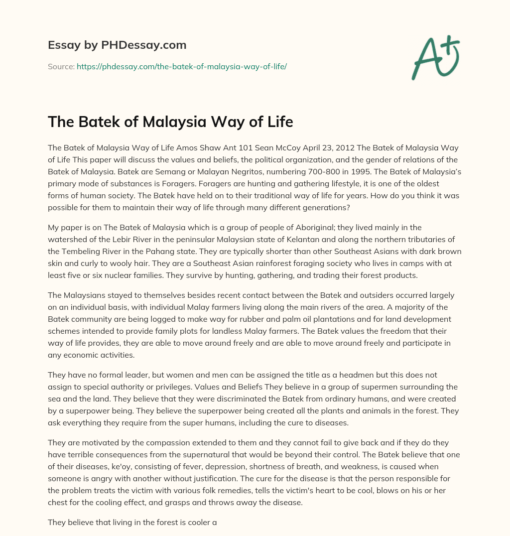 The Batek of Malaysia Way of Life essay