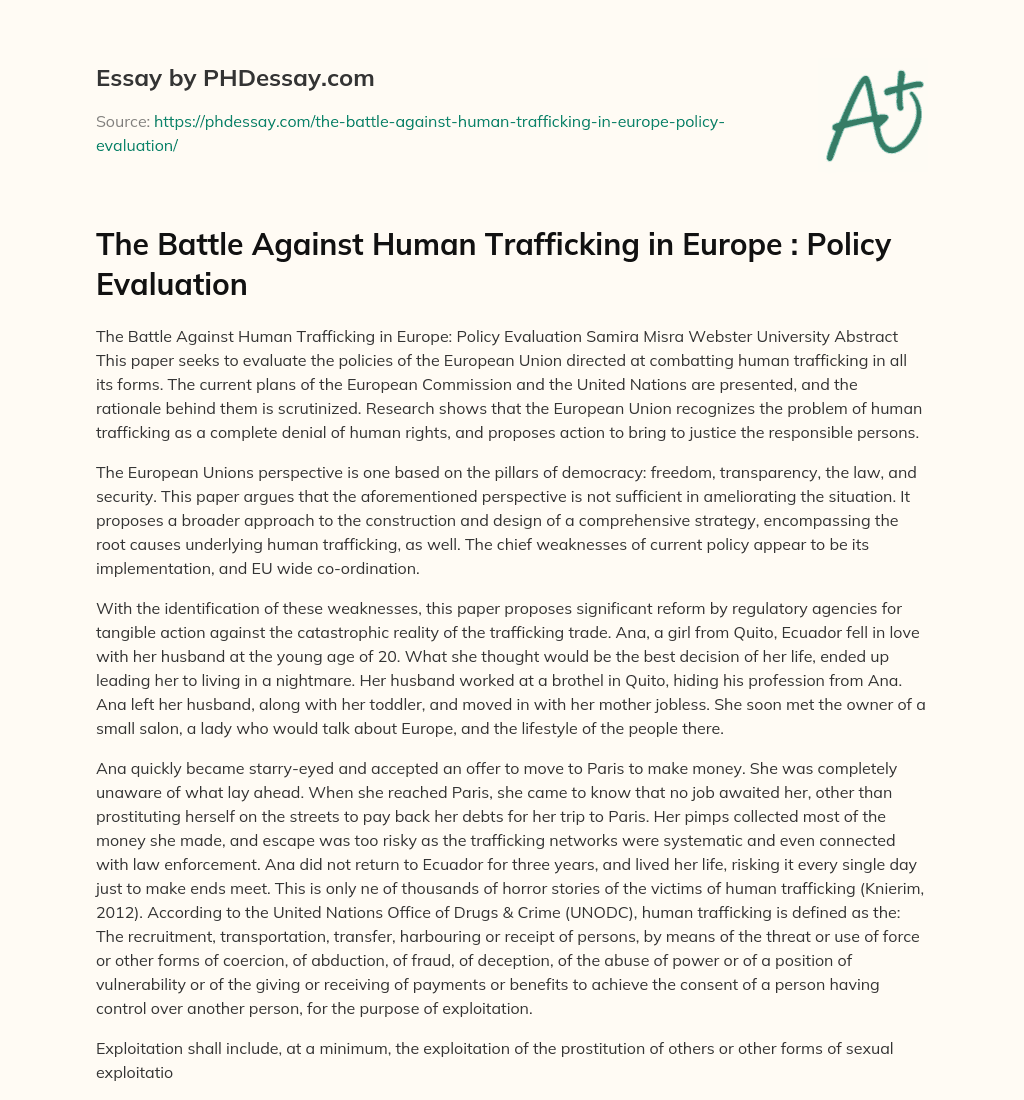 The Battle Against Human Trafficking in Europe : Policy Evaluation essay
