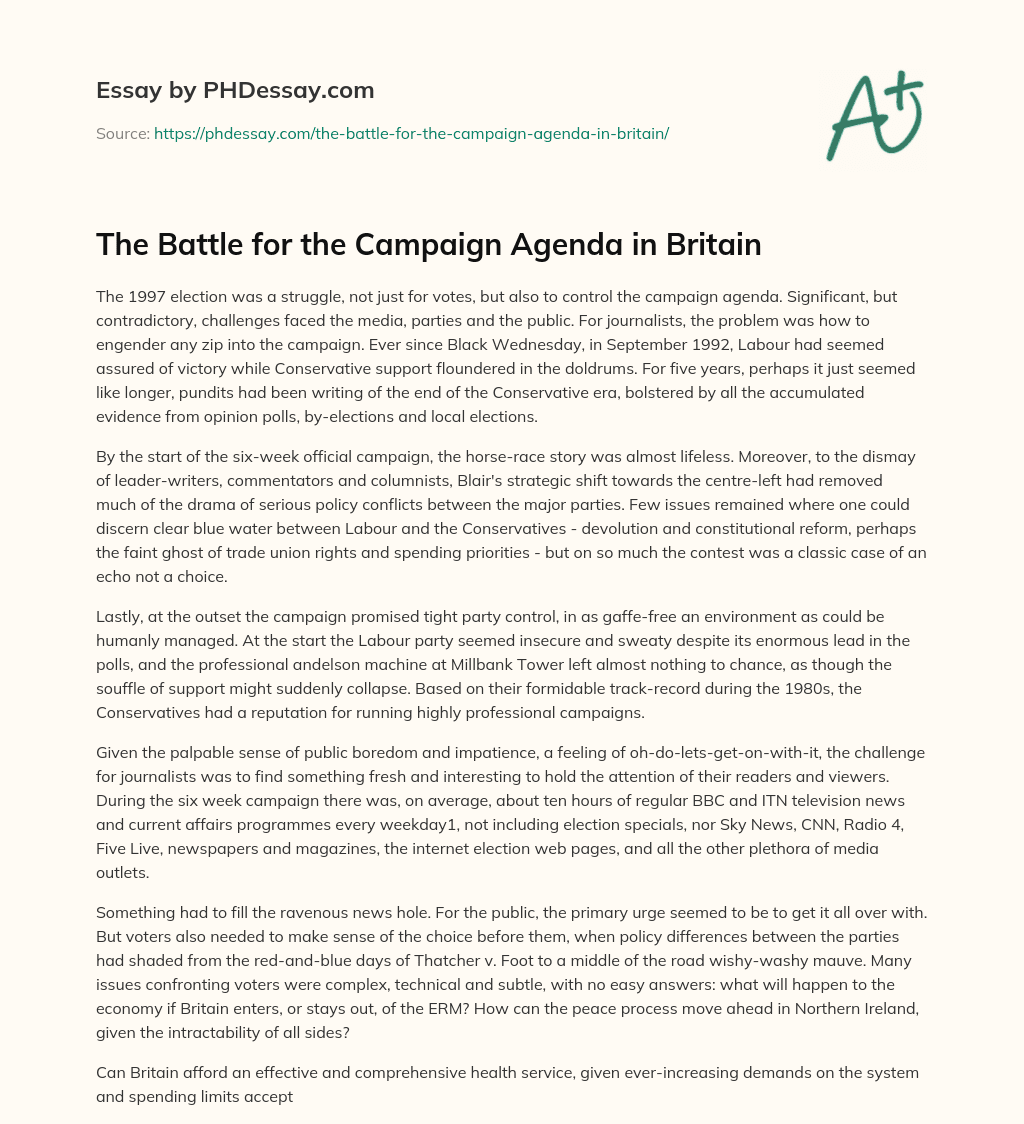 The Battle for the Campaign Agenda in Britain essay