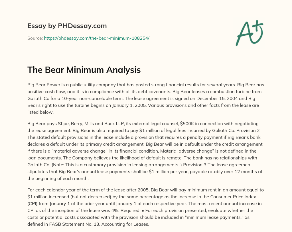 The Bear Minimum Analysis essay