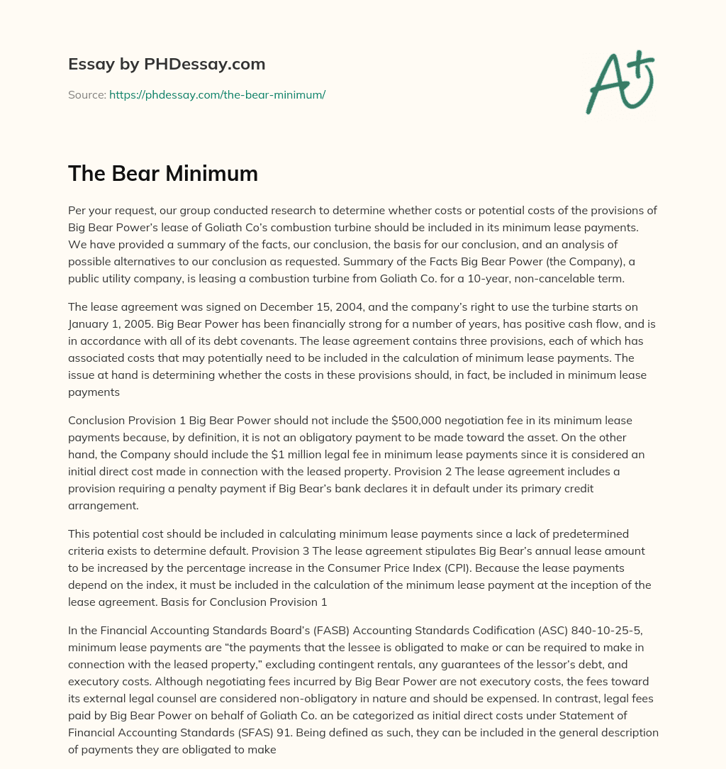 The Bear Minimum essay