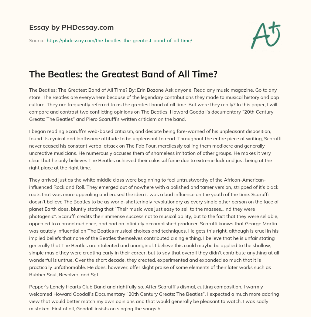 The Beatles: the Greatest Band of All Time? essay
