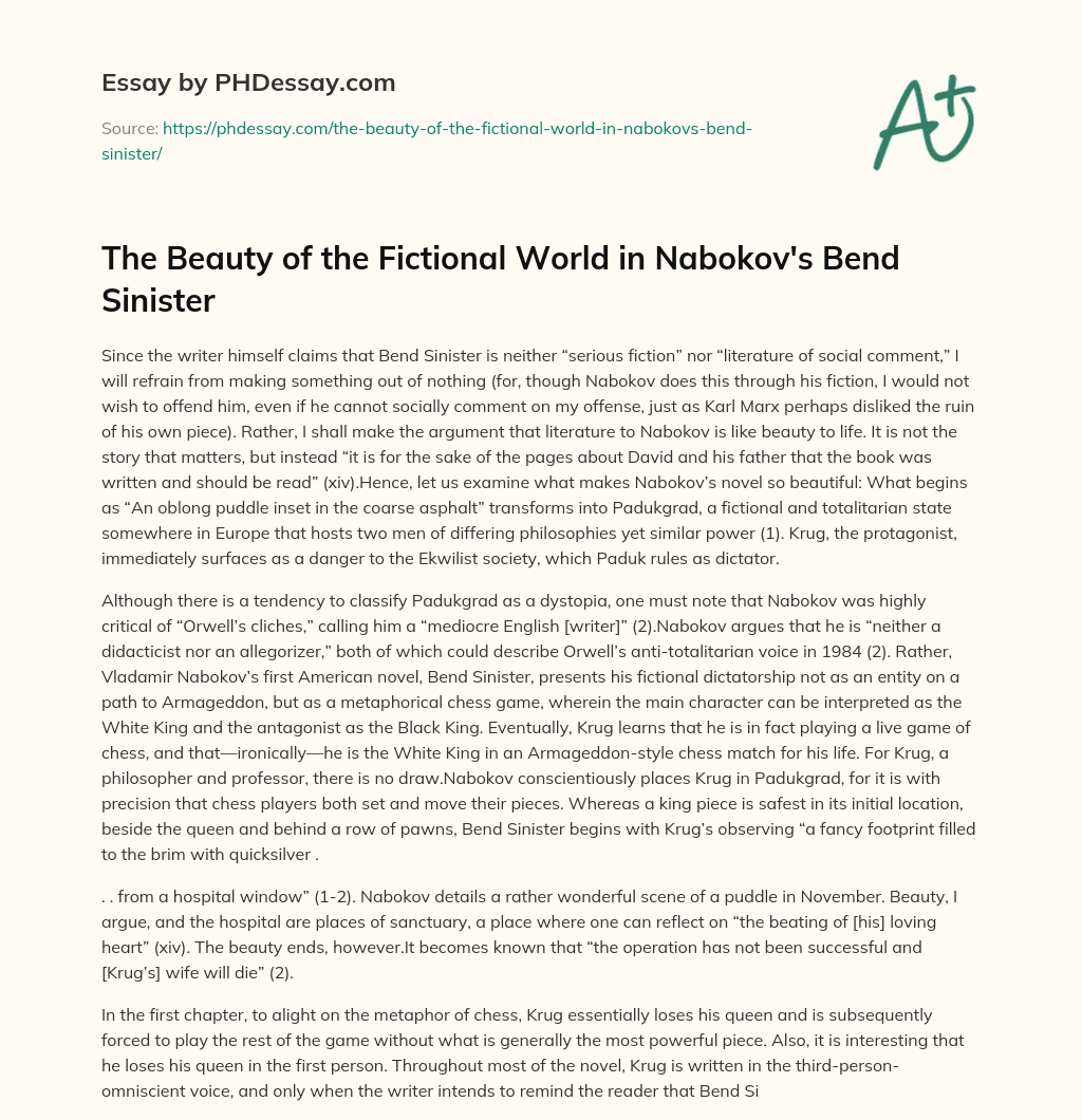 The Beauty of the Fictional World in Nabokov’s Bend Sinister essay