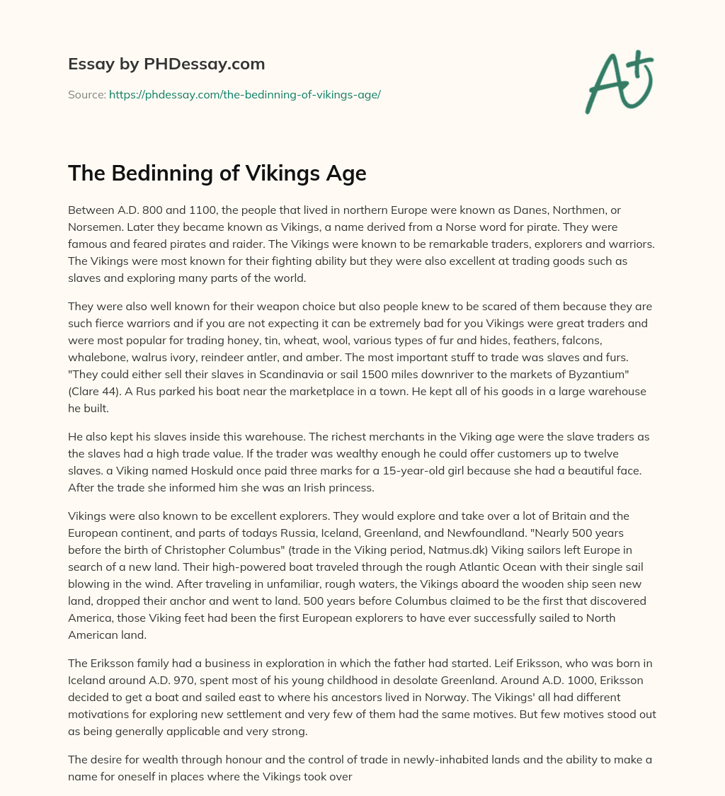 The Bedinning of Vikings Age essay