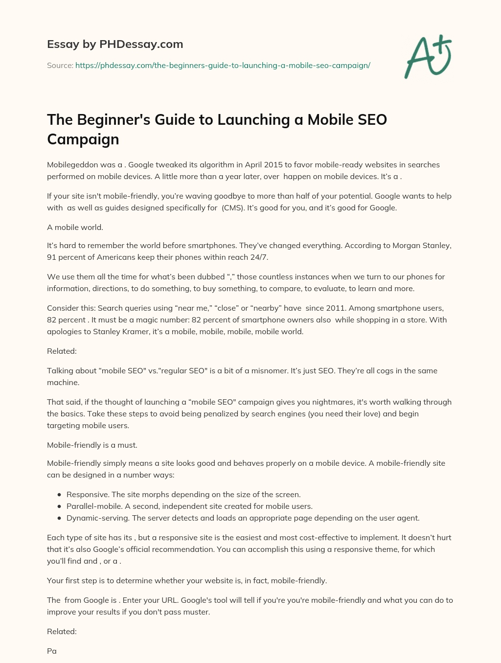 The Beginner’s Guide to Launching a Mobile SEO Campaign essay