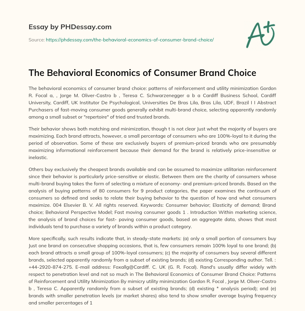 The Behavioral Economics of Consumer Brand Choice essay