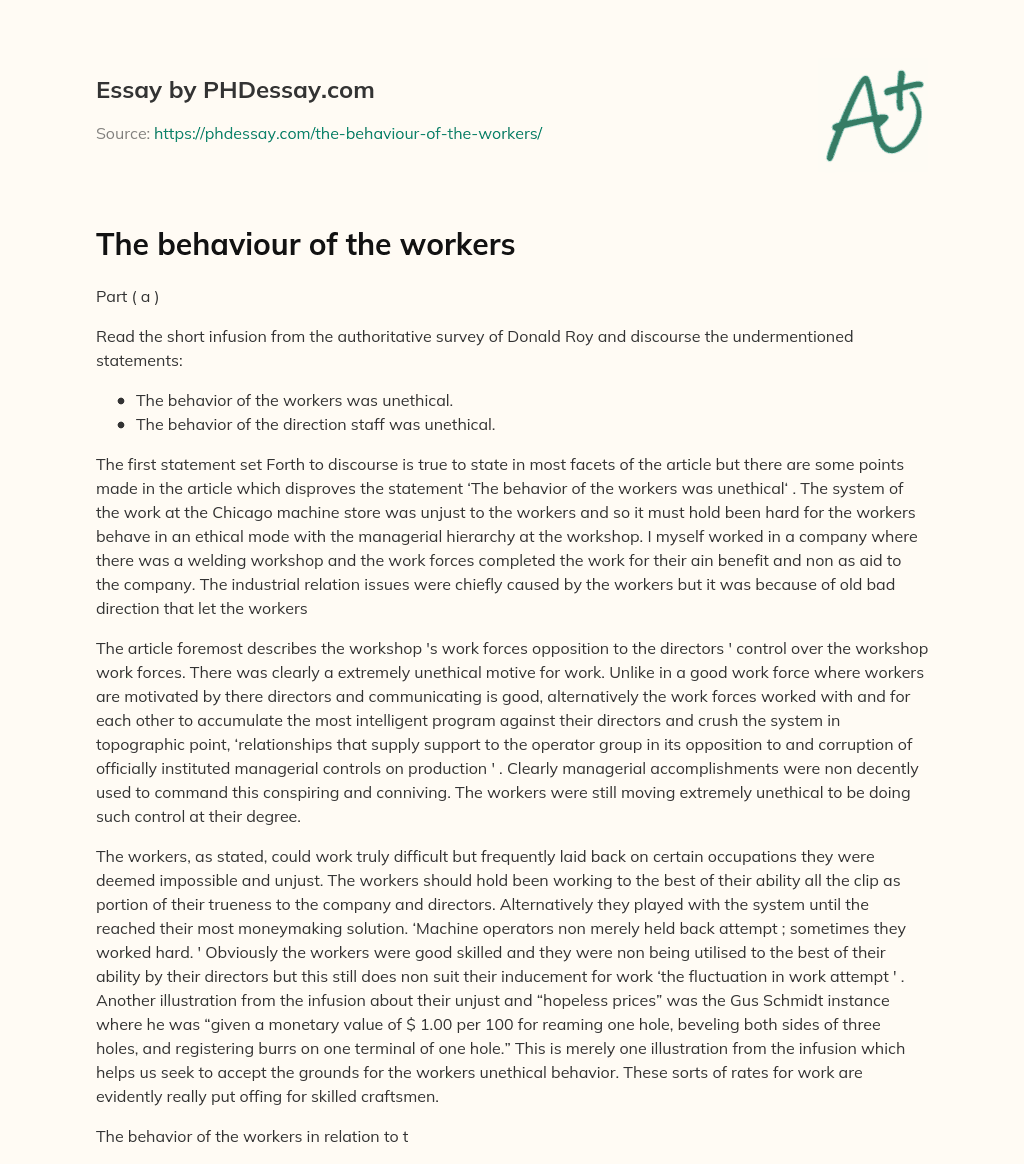 The behaviour of the workers essay