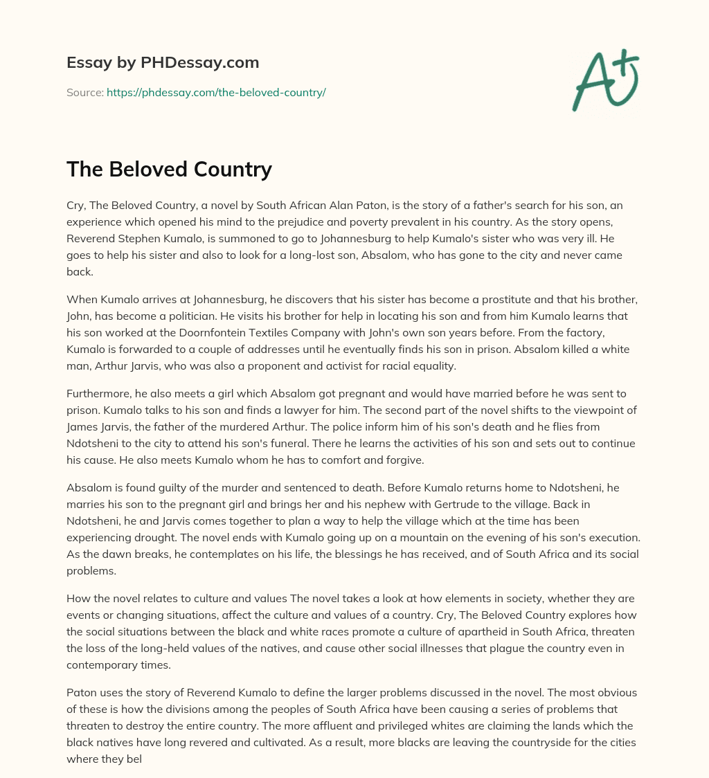The Beloved Country essay