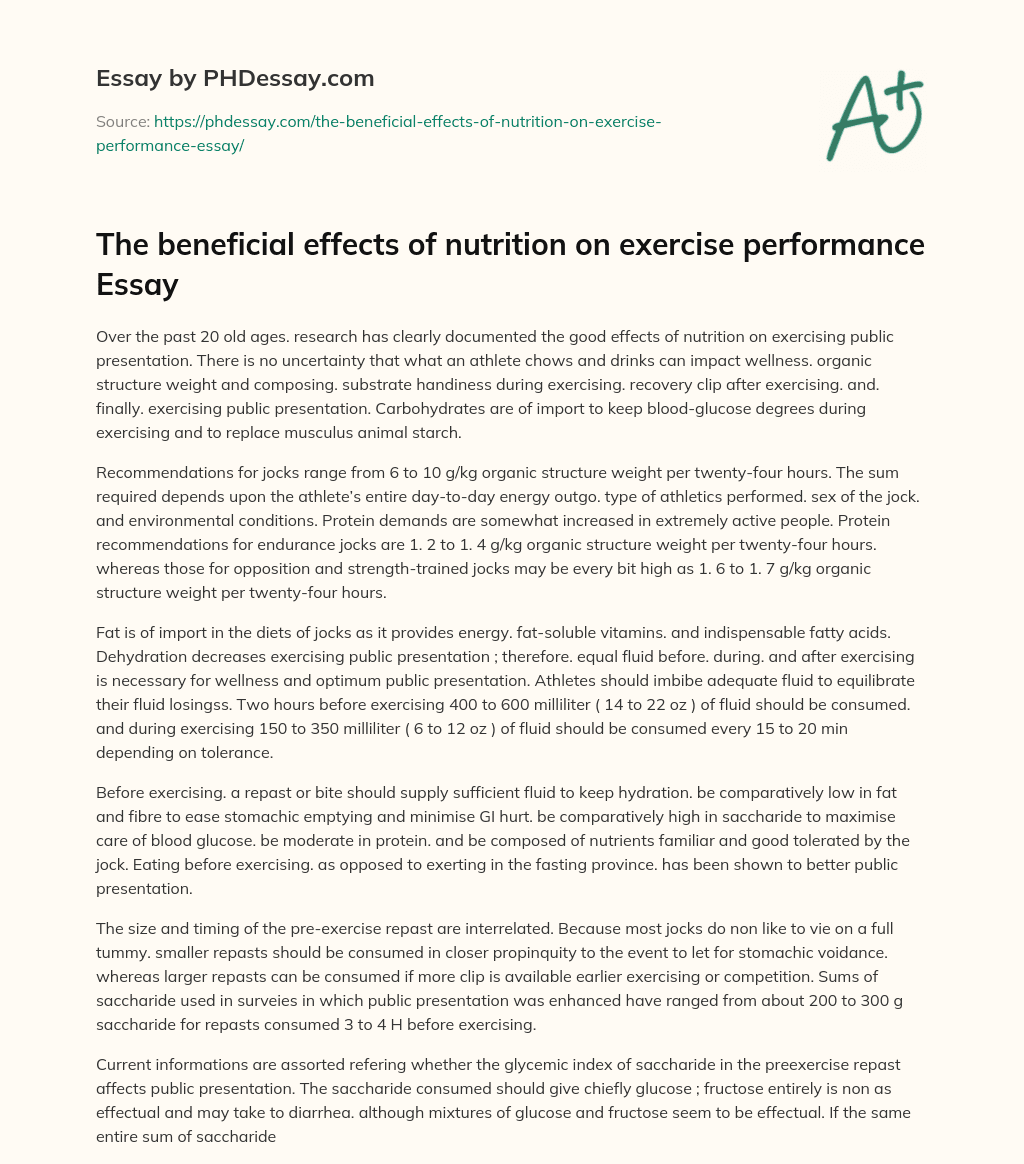 The beneficial effects of nutrition on exercise performance Essay essay