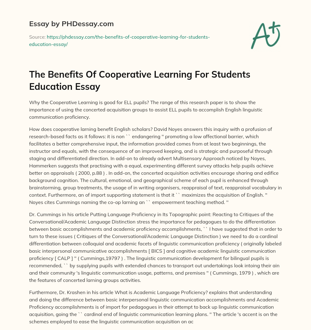 cooperative learning experience essay