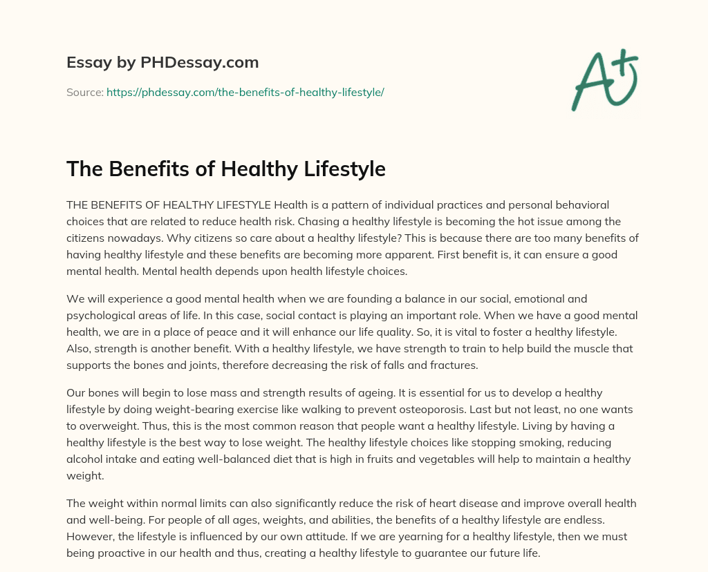 essay benefits of a healthy lifestyle