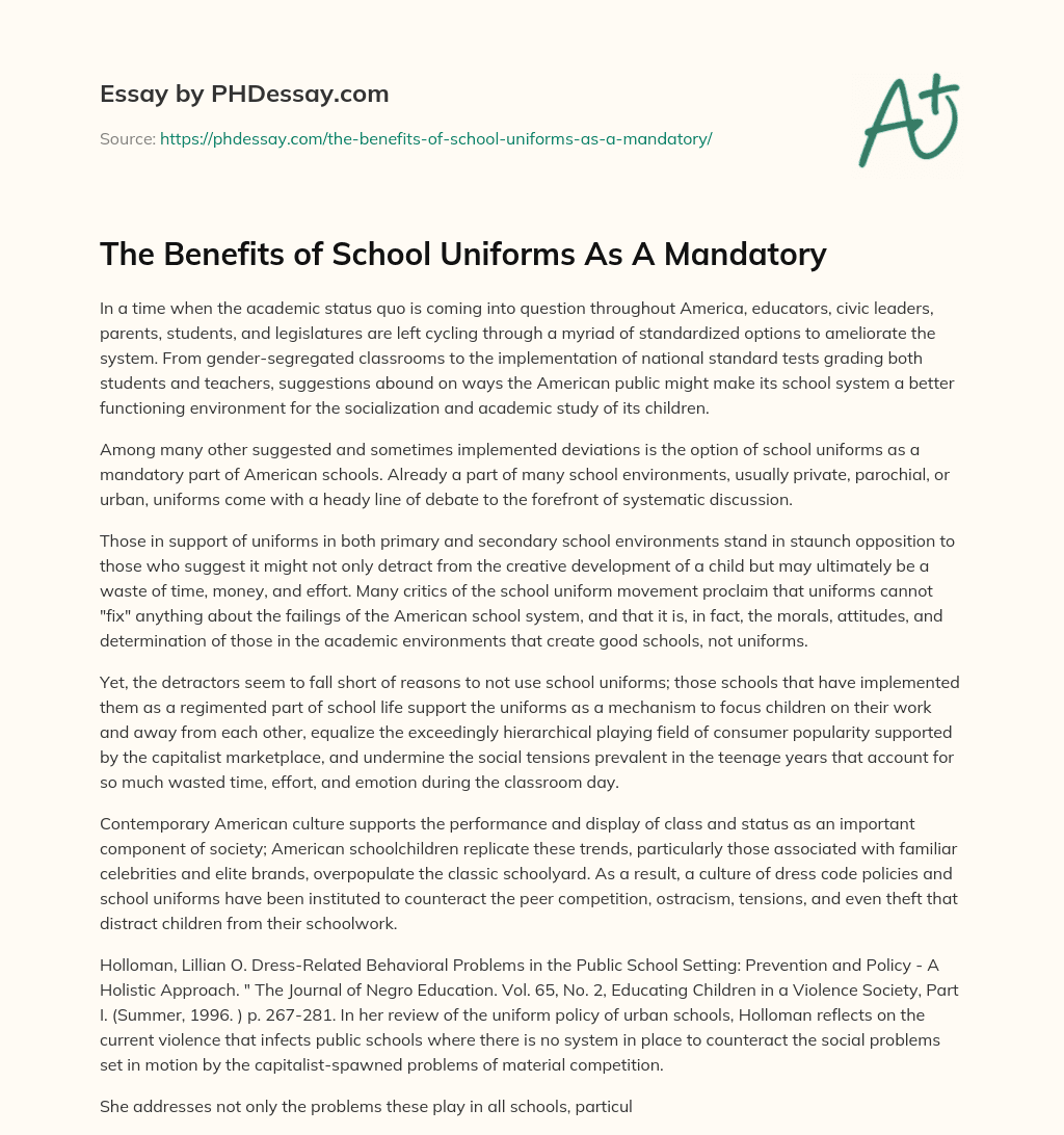 The Benefits of School Uniforms As A Mandatory