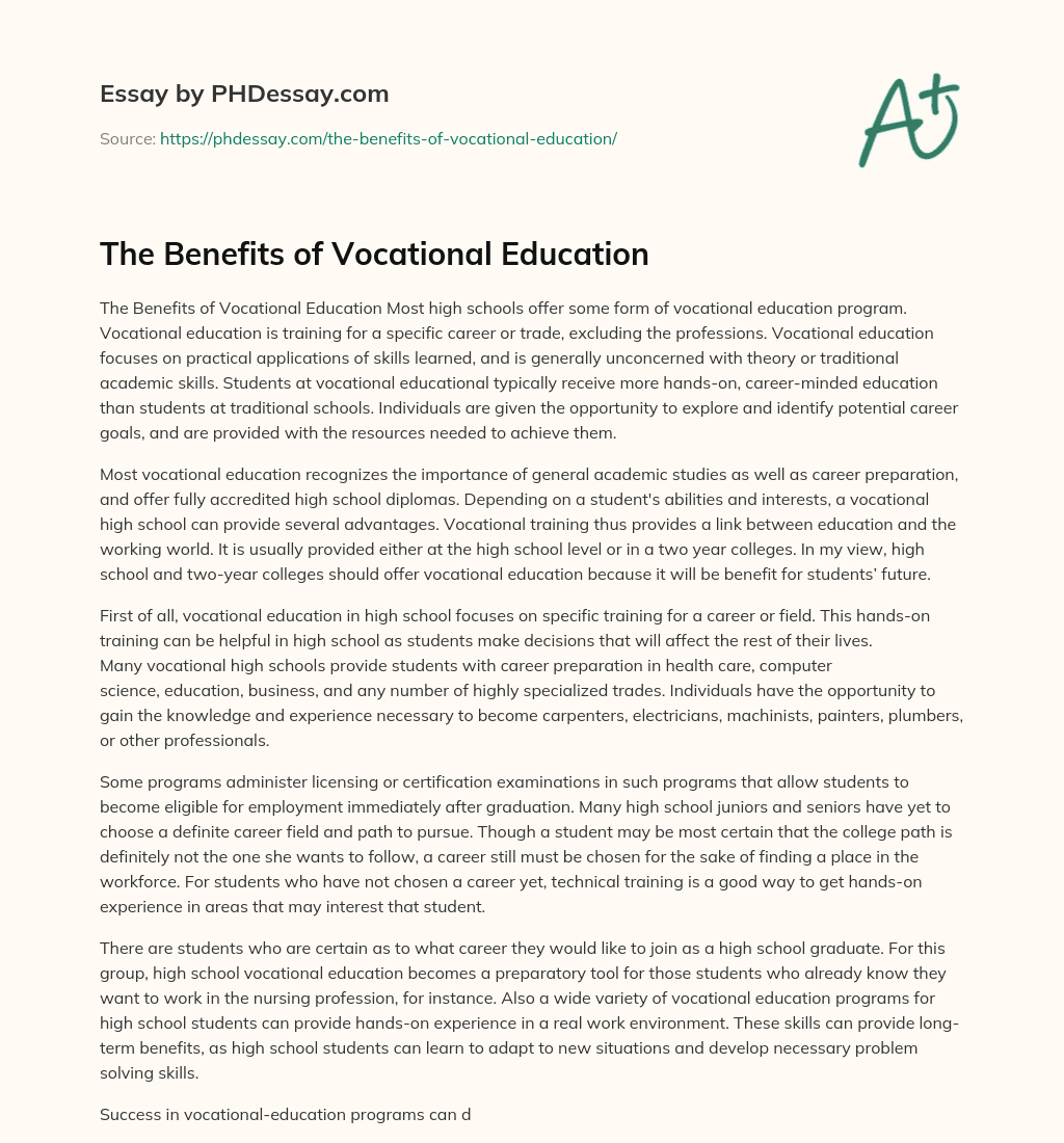 benefits of vocational education essay