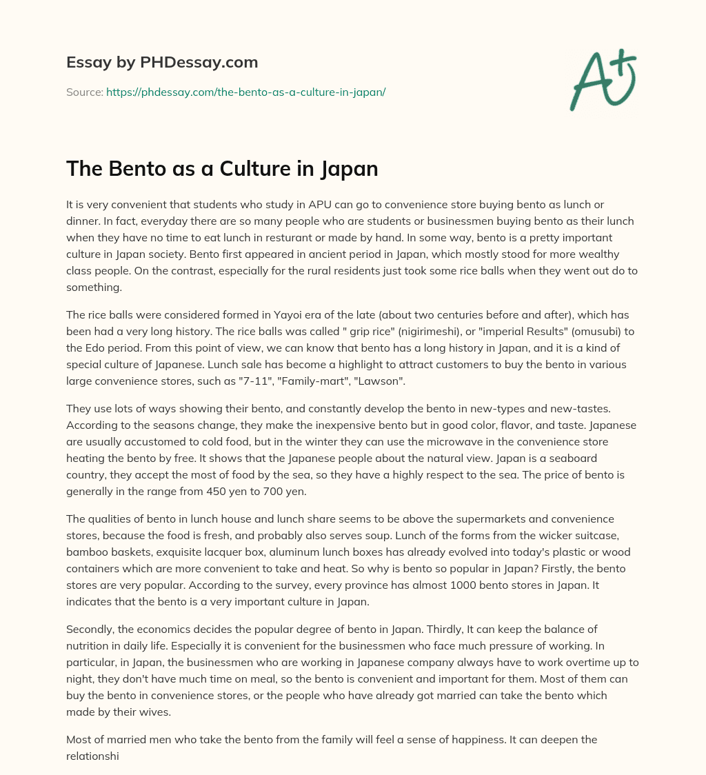 The Bento as a Culture in Japan essay