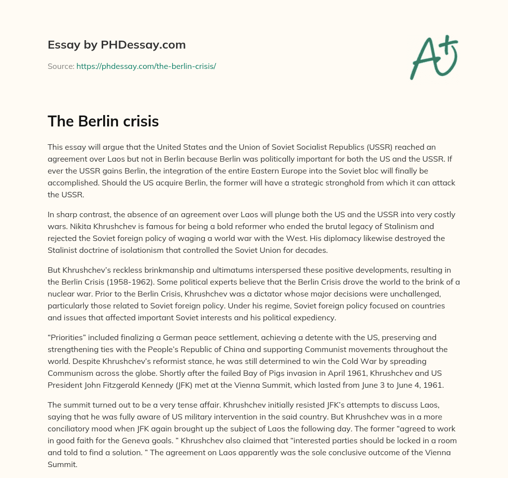 The Berlin crisis essay
