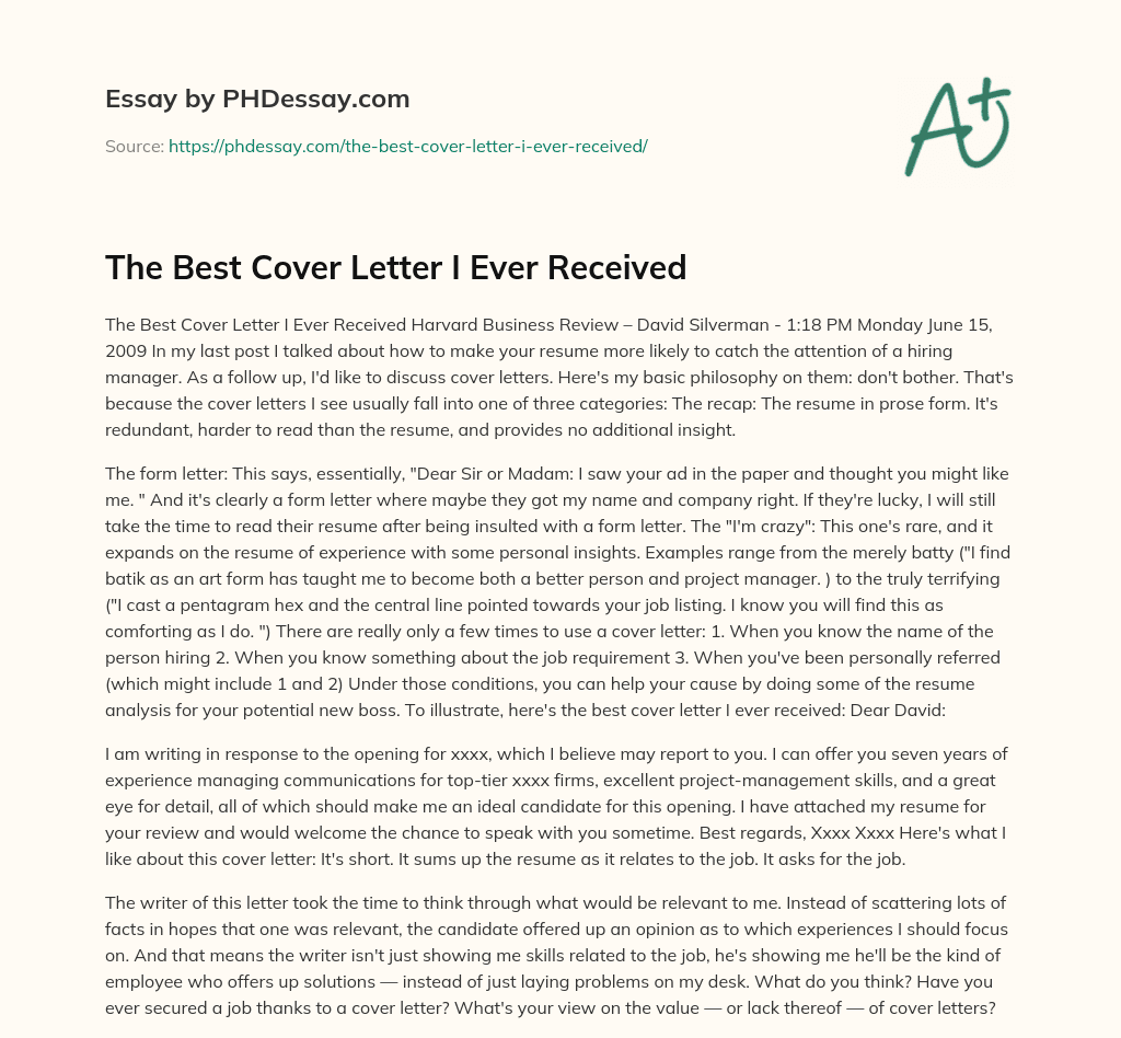 The Best Cover Letter I Ever Received essay