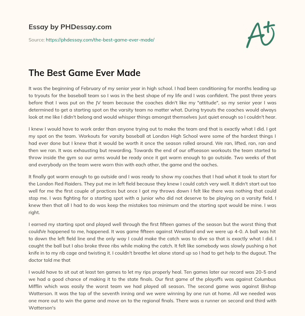 The Best Game Ever Made essay