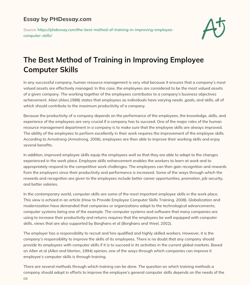 The Best Method of Training in Improving Employee Computer Skills essay