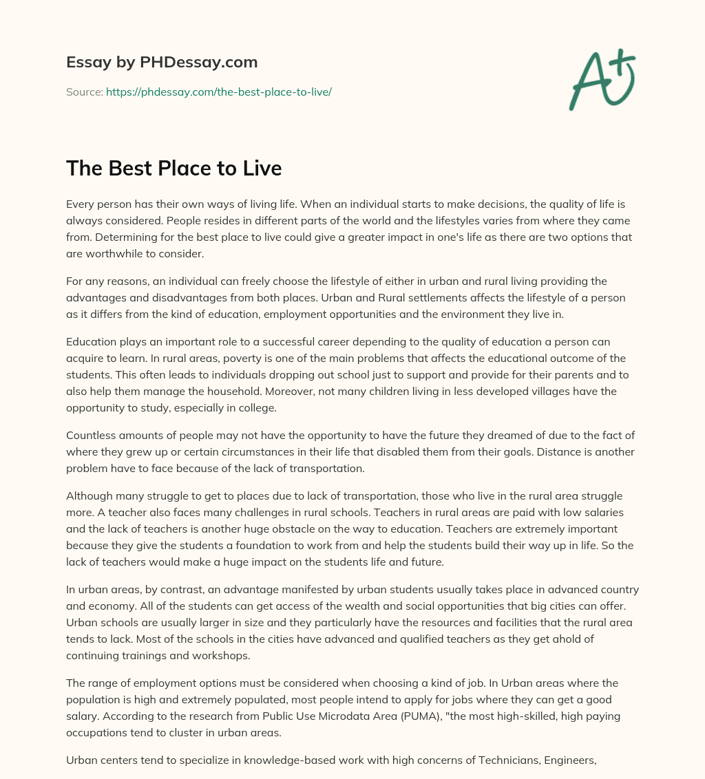 the best place to live essay