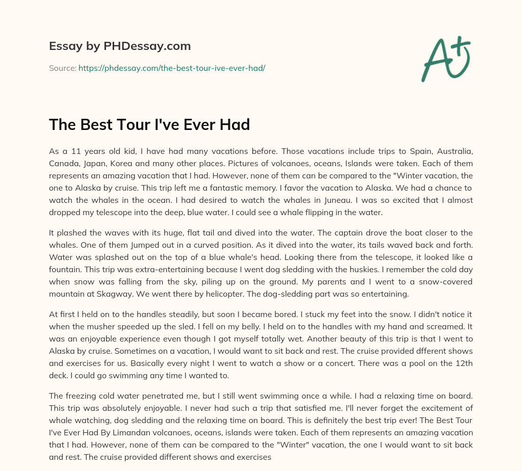 The Best Tour I’ve Ever Had essay
